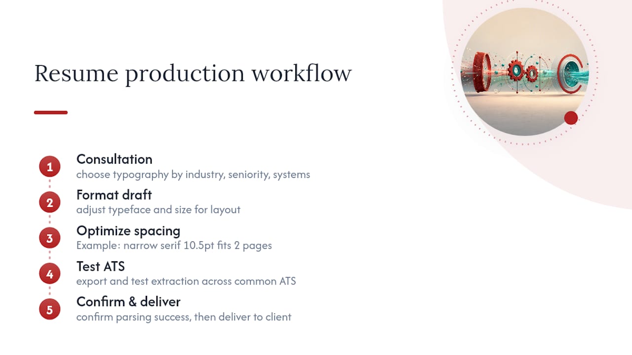 How Professionalresumes applies font choice and ATS testing for clients — overview diagram