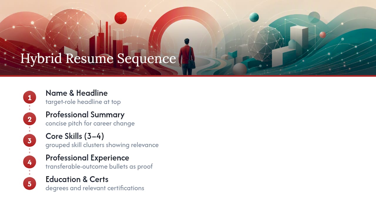 Hybrid resume structure from pitch to proof