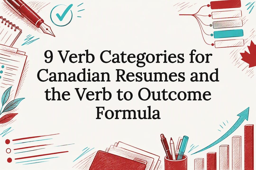 Decorative resume verb title card illustration