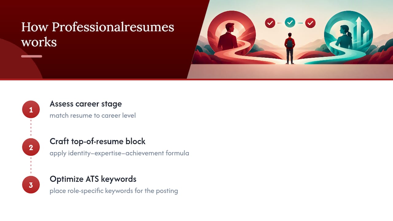 How Professionalresumes turns this guidance into a finished resume — overview diagram