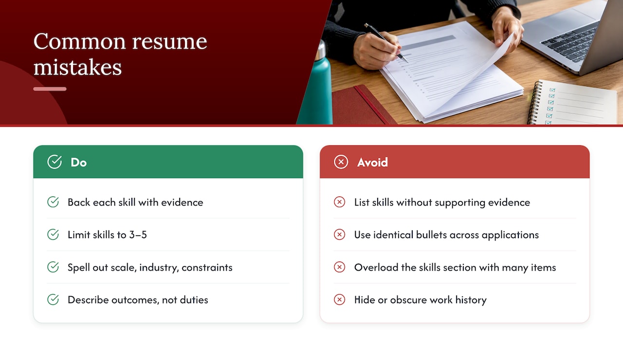 Common mistakes that weaken a transferable skills resume — overview diagram