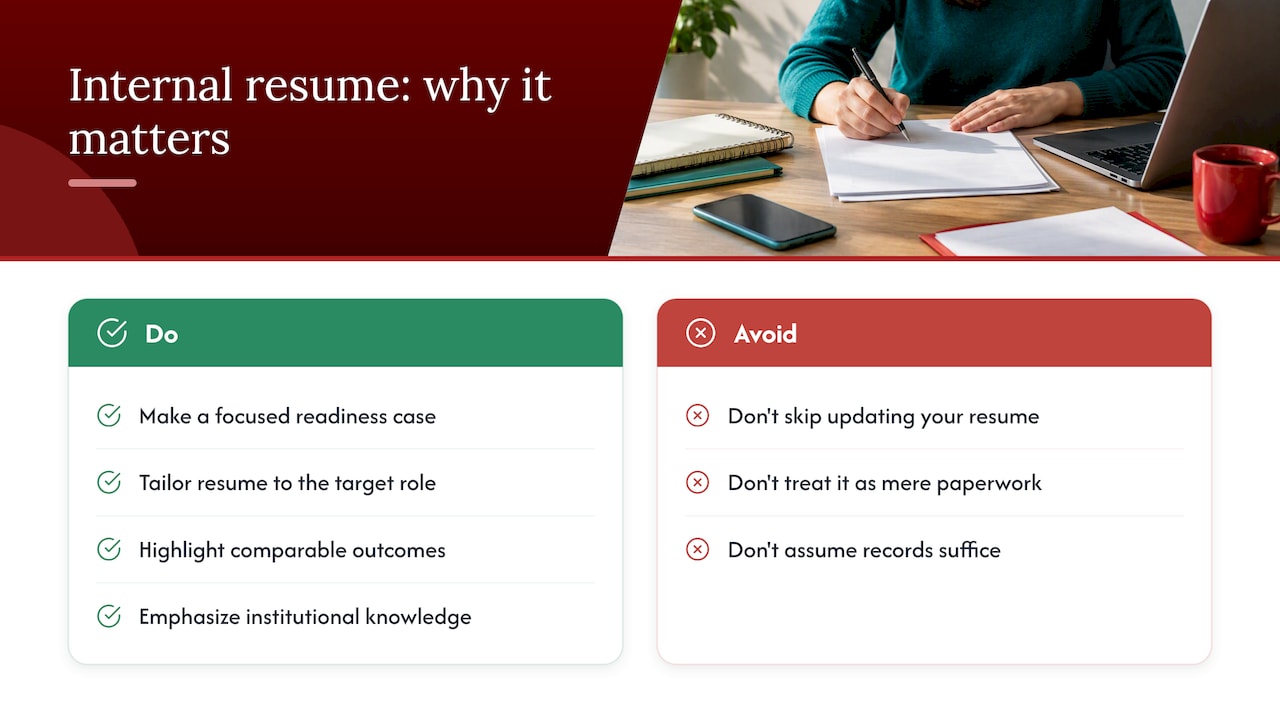 What an internal resume is and why it matters — overview diagram